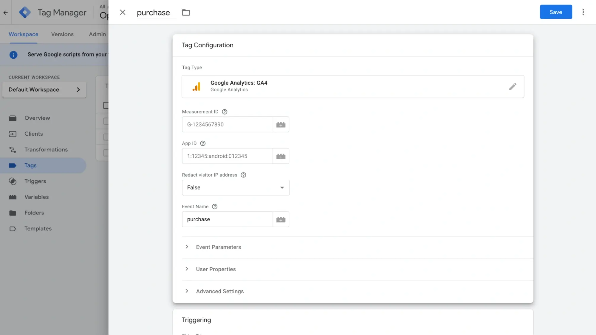 Configuring the Tag Manager container