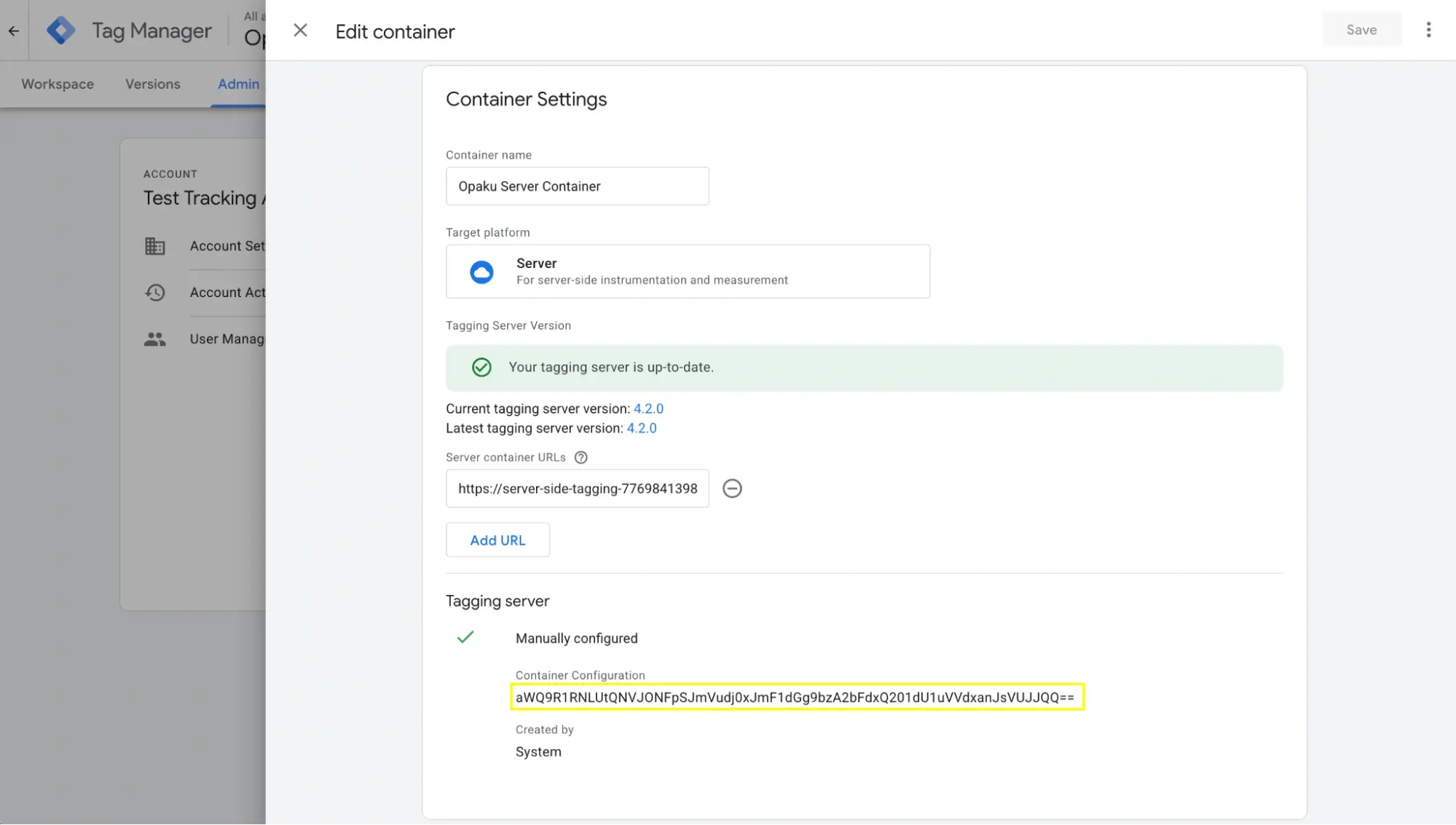 Configuring the Tag Manager container